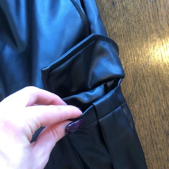 rue21 Faux Leather Stretch Baggy Wide Leg Pants with Pockets - Picture 5 of 7